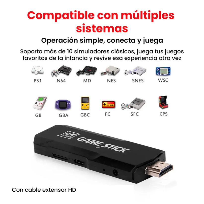 Game Stick 64GB 4K + 2 Controles | 40.000 Juegos Retro | Plug & Play en tu TV